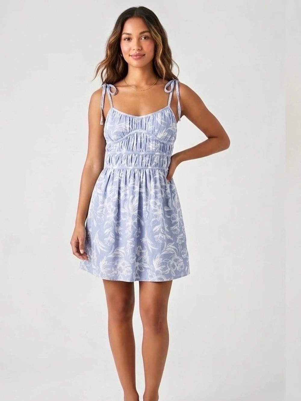 Promesa Floral Mini Dress in Blue & White Size Small